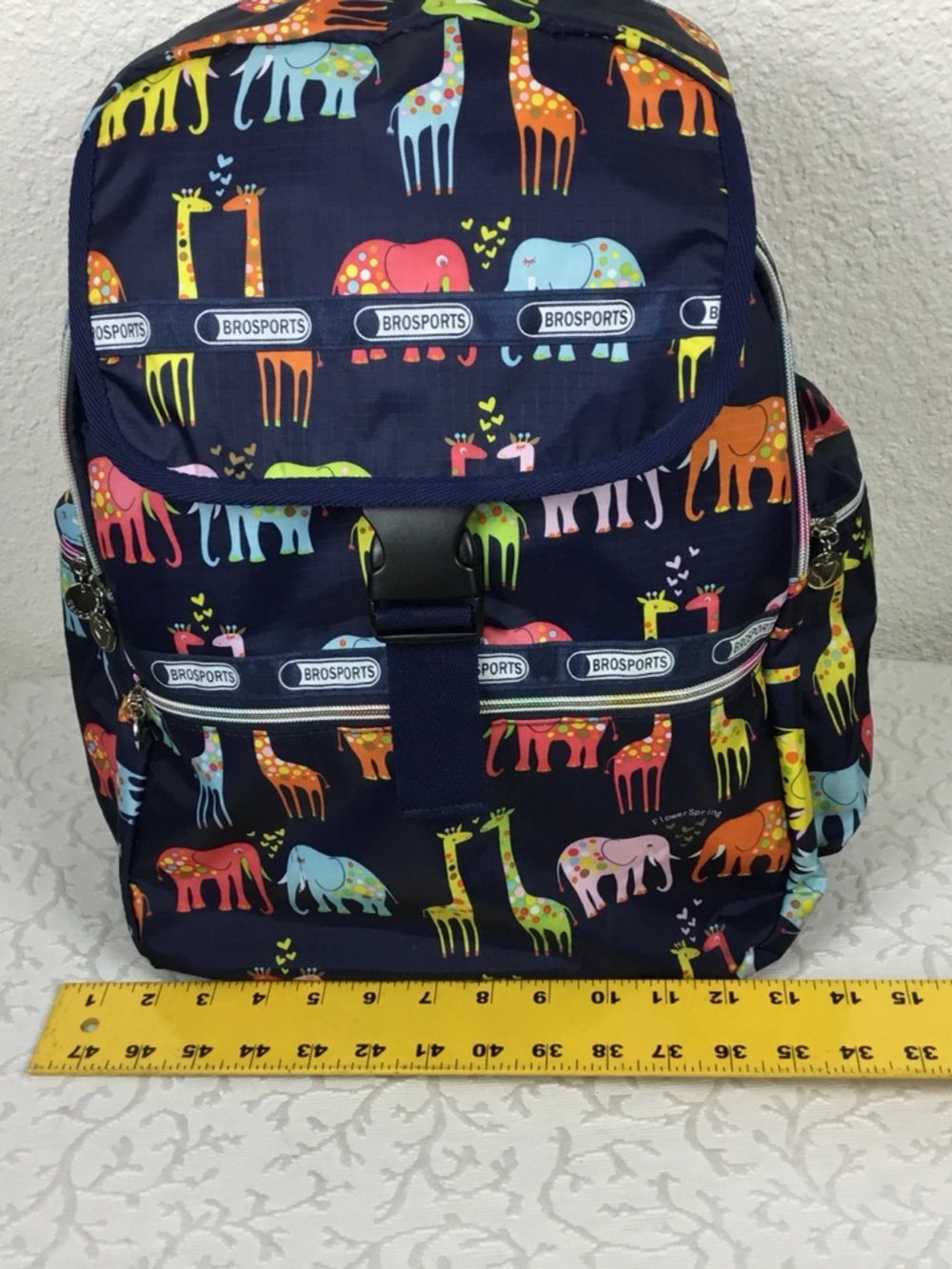 Colorful Giraffe & Elephant Print Navy Backpack - Picture 5 of 9